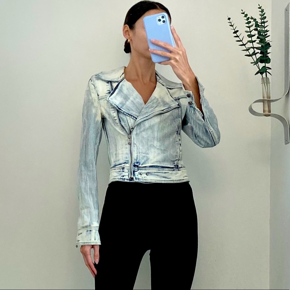 PAIGE Washed Denim Moto Jacket